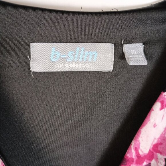 NY Collection B-Slim A-Line Floral Midi Dress XL Black Pink Tie Back Flattering - Picture 4 of 8